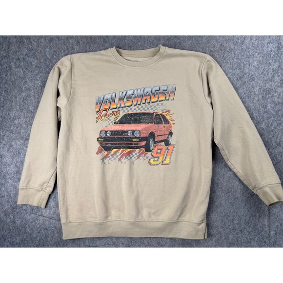Volkswagen Racing 91 GTI Graphic Sweatshirt Mens Large Tan Beige VW Golf Mk2 L